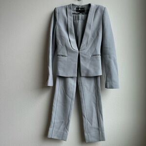 BCBGMAXAZRIA Gray Blue Pant Suit Trouser Office Career Two Piece Size XXS